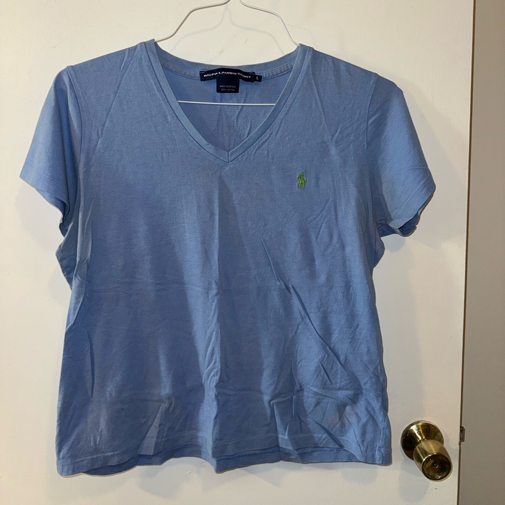 Vintage Women’s Ralph Lauren Polo Blue V-Neck Short Sleeve Shirt Top Size Large